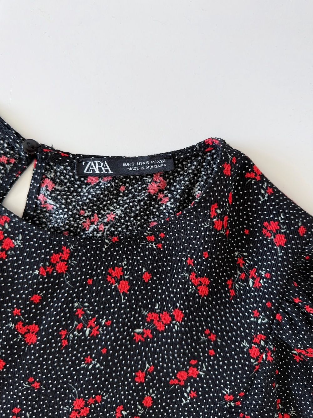 Zara Black Red Floral Polka Dot Maxi Dress Viscose Puff Sleeve Cottagecore S - Picture 4 of 12